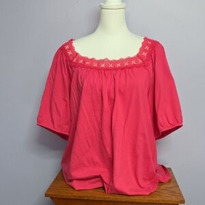 Talbots Bright Pink Blouse with Lace Trim